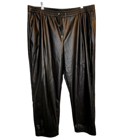 DKNY Faux Leather Black Elastic Jogger Pants Women's XL - Picture 1 of 8